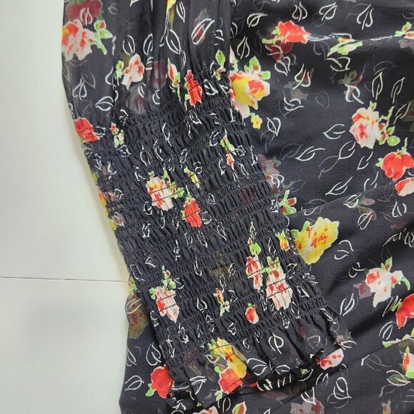 Veronica Beard Black Floral Armeria Dress 10 Chiffon Ruched Sheer Long Sleeve - Picture 6 of 13